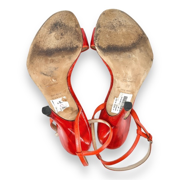 [relisted] Dolce & Gabbana Red Crocodile Effect Embossed Leather Heeled Sandals - Picture 7 of 9